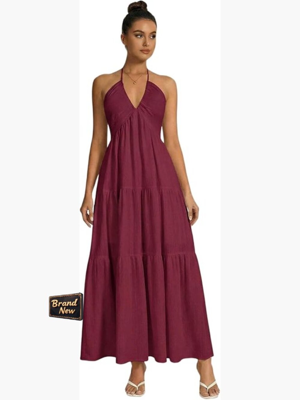 Women's Backless Halter Maxi Dress Formal Wedding Guest Sleeveless Flowy